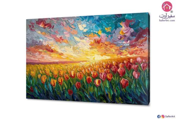 لوحة فنية - حقل زهور SA15256 تابلوهات مودرن احمر - نبيتى لوحات فنية غرفة الاستقبال