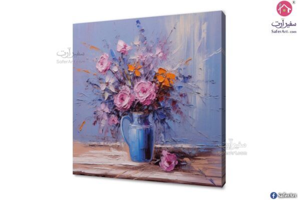 لوحة فنية فازة زرقاء - ورود وزهور SA15930 تابلوهات مودرن ازرق - تركواز لوحات فنية غرفة الاستقبال