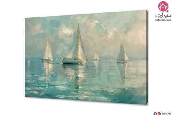 تابلوه - قوارب نيلية SA20956 تابلوهات مودرن ازرق - تركواز لوحات فنية غرفة الاستقبال