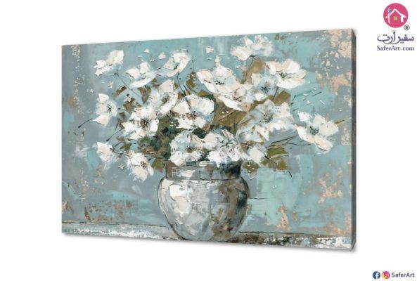 لوحة - زهور وورود بيضاء SA24532 تابلوهات مودرن ازرق - تركواز لوحات فنية غرفة الاستقبال