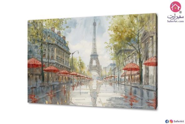 لوحات مودرن شوارع باريس SA25706 تابلوهات مودرن احمر - نبيتى دول البحر المتوسط غرفة الاستقبال