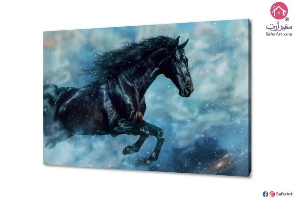 لوحة فنية - حصان أسود SA26202 تابلوهات مودرن ازرق - تركواز لوحات فنية غرفة الاستقبال
