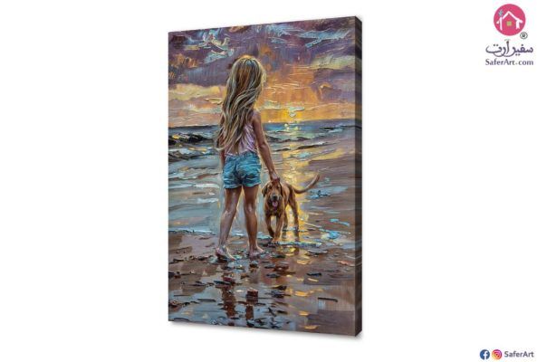 لوحات ديكور فتاة صغيرة مع كلب على الشاطئ SA50797 اطفال موف – ارجوانى لوحات فنية غرفة اطفال