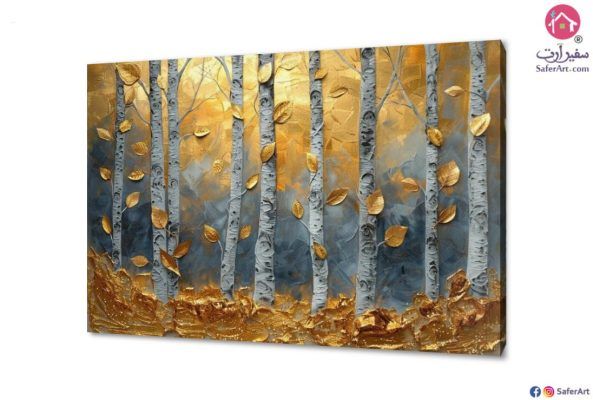 غابة أشجار البتولا وأوراقها الذهبية SA84504 تابلوهات مودرن فضى – ذهبى لوحات فنية غرفة الاستقبال