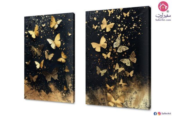 مجموعة من الفراشات الذهبية SA84497 تابلوهات مودرن اسود لوحات فنية غرفة الاستقبال