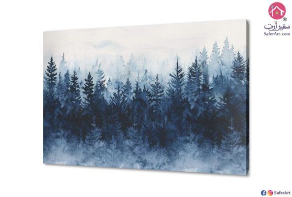 لوحة فنية غابة كثيفة مع أشجار الصنوبر SA84516 اشجار - نخيل - غابات ازرق - تركواز بسيط و هادئ غرفة الاستقبال